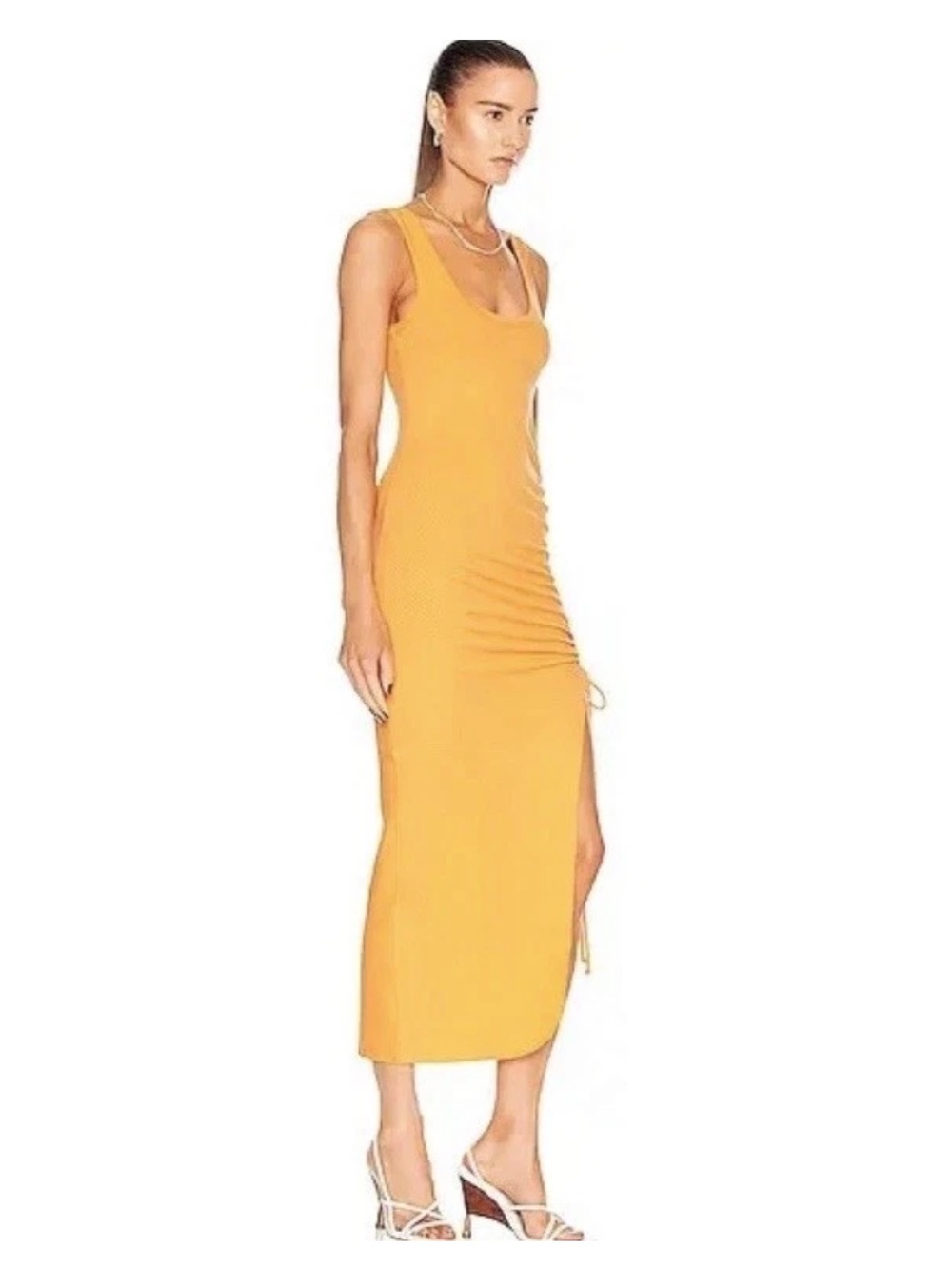 The Range Alloy Rib Cinched Midi Dress Light Orange XS - Picture 5 of 9